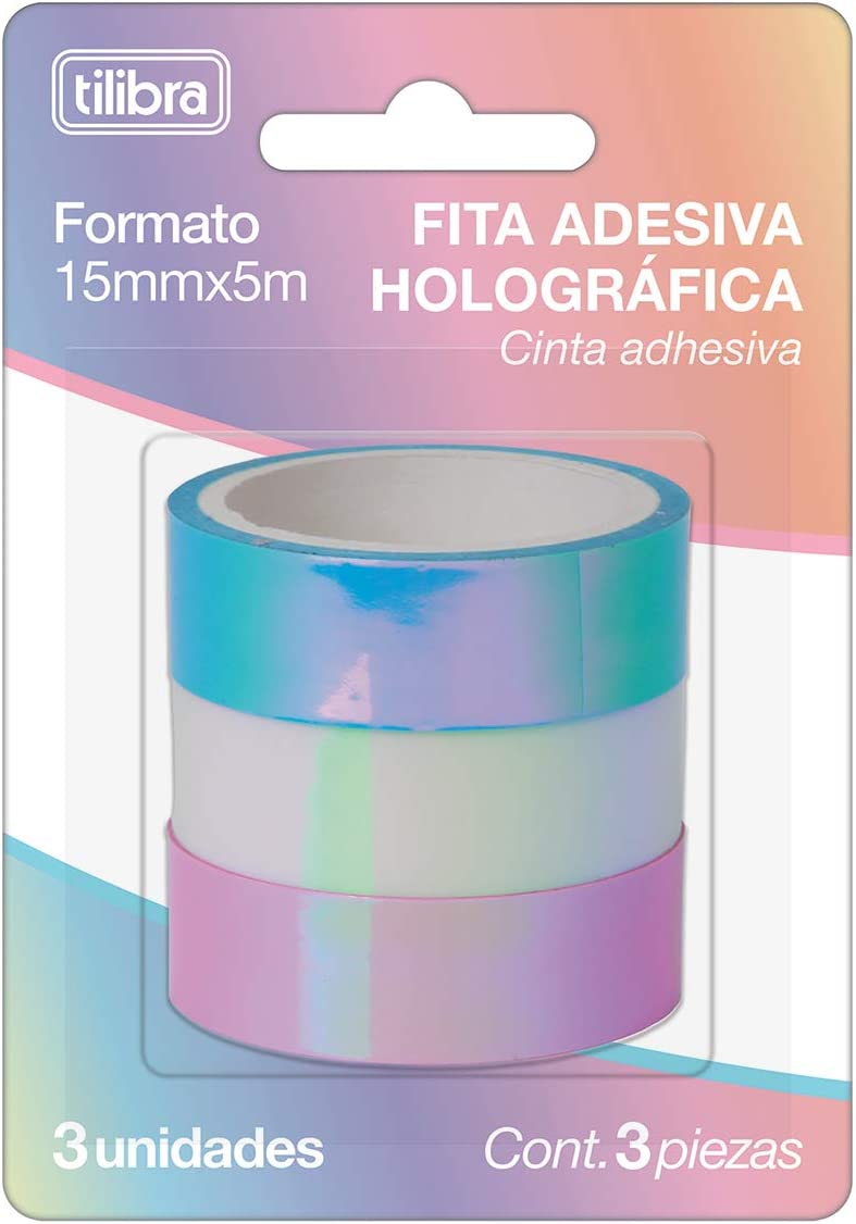 Fita Adesiva Tilibra Holográfica 15mm x 5m com 3 Unidades