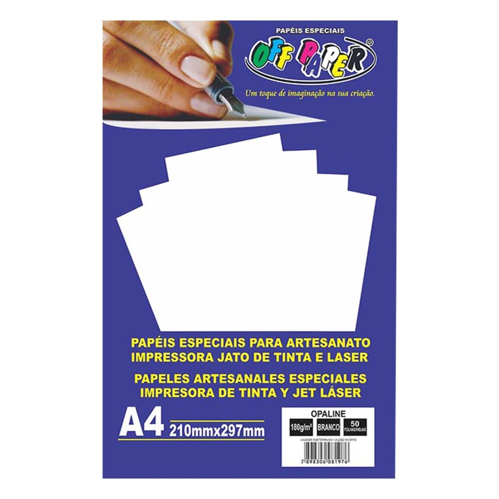 Papel Opaline A4 com 50 Folhas 180 Gramas Branco - Off Paper - 00031