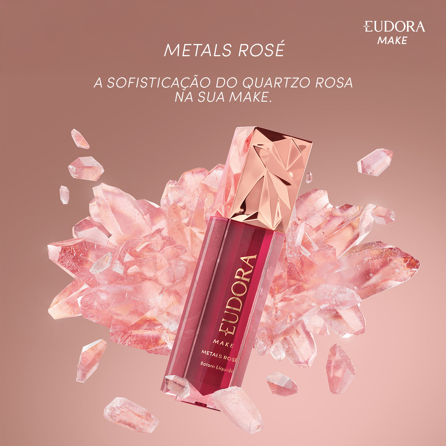 Batom Líquido Cremoso Metals Rosé Malva Refinado Eudora Make 2,5ml