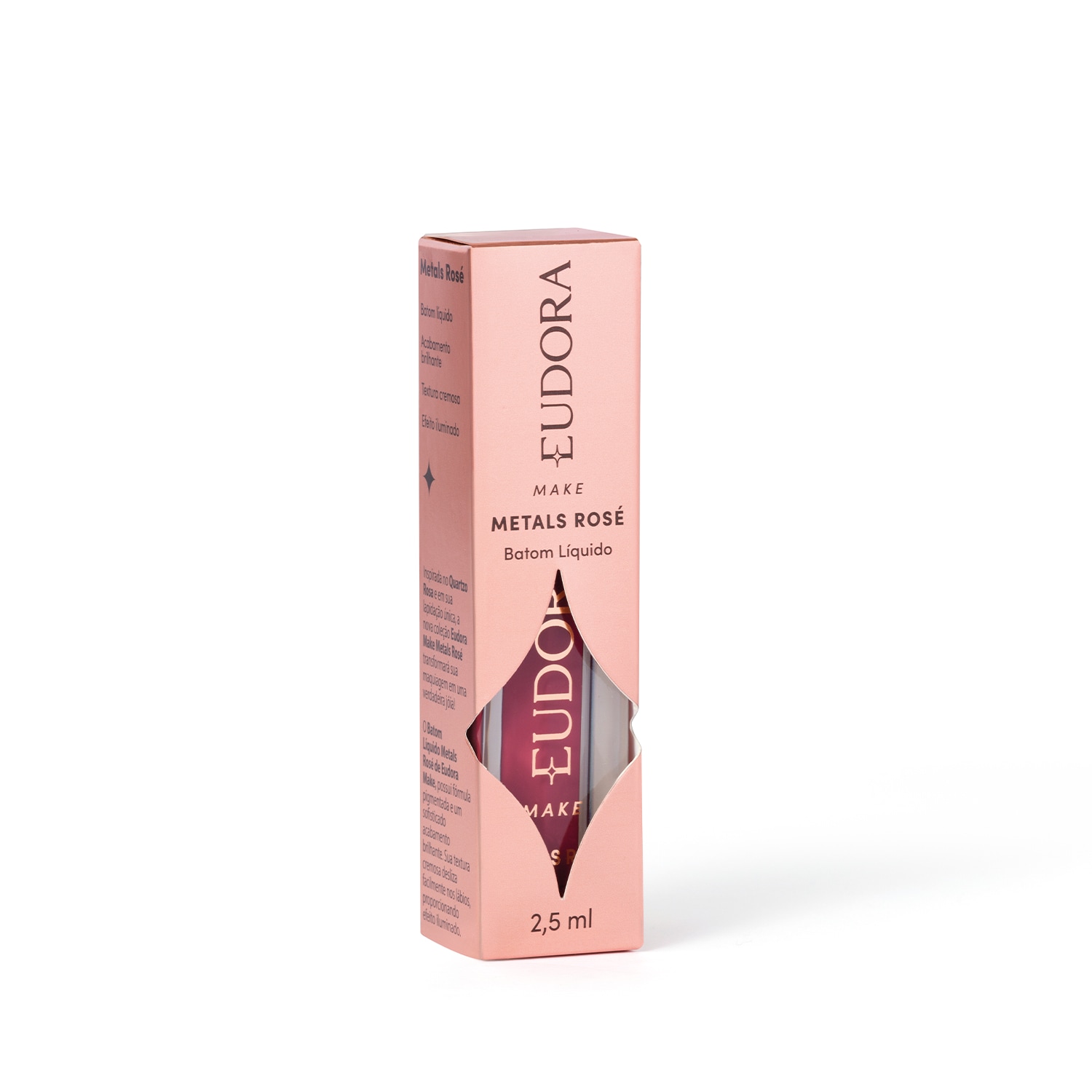 Batom Líquido Cremoso Metals Rosé Malva Refinado Eudora Make 2,5ml