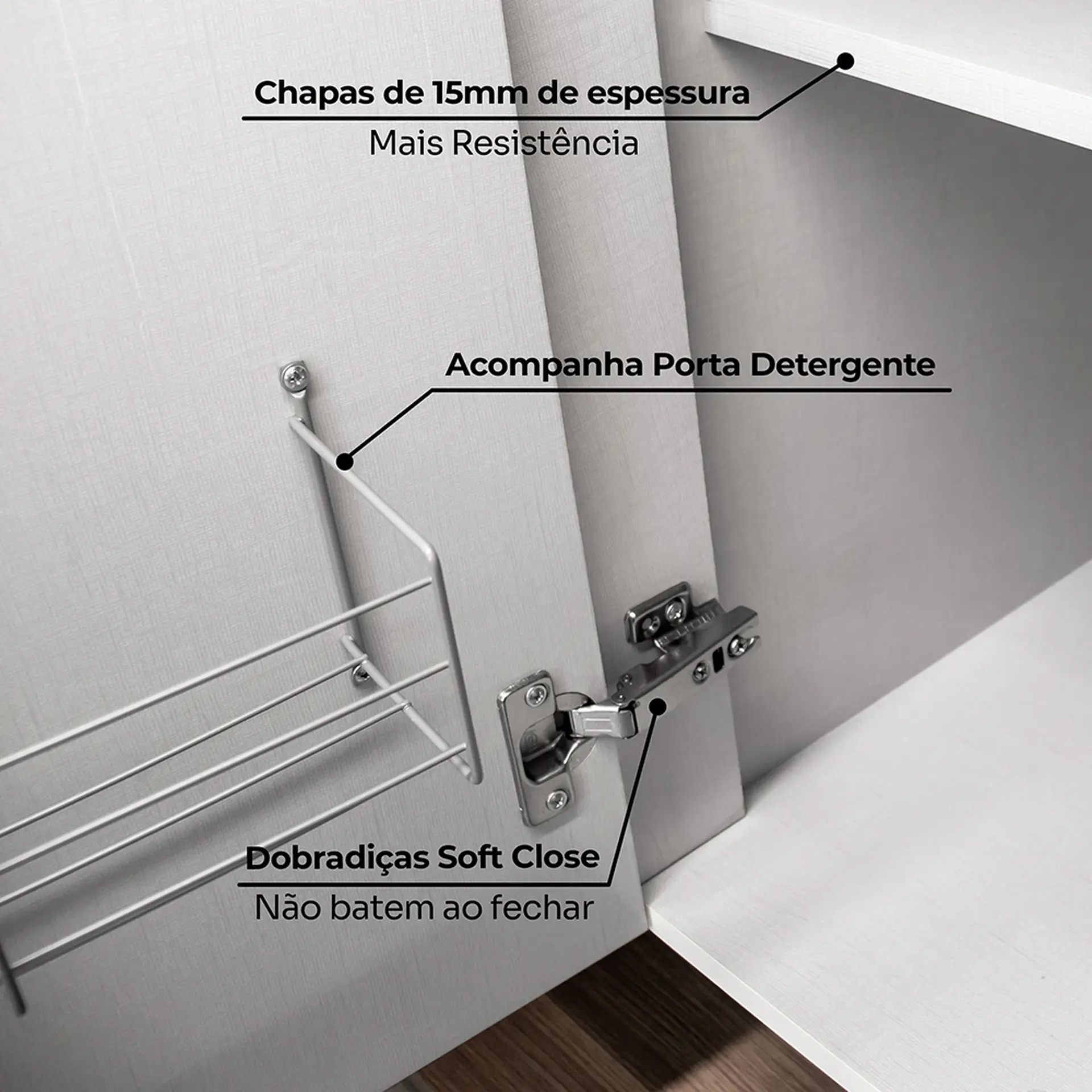 Cozinha Modulada 4 Peças 8 Portas 5 Gavetas Americana Henn - Cinza