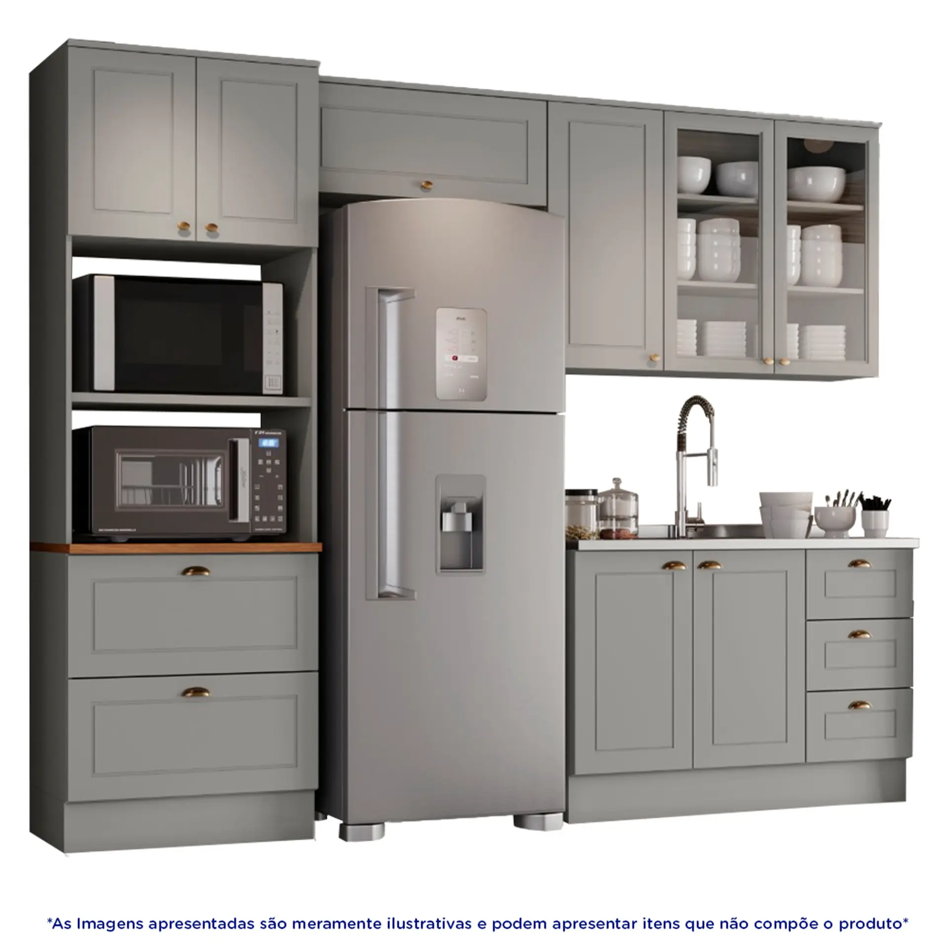 Cozinha Modulada 4 Peças 8 Portas 5 Gavetas Americana Henn - Cinza