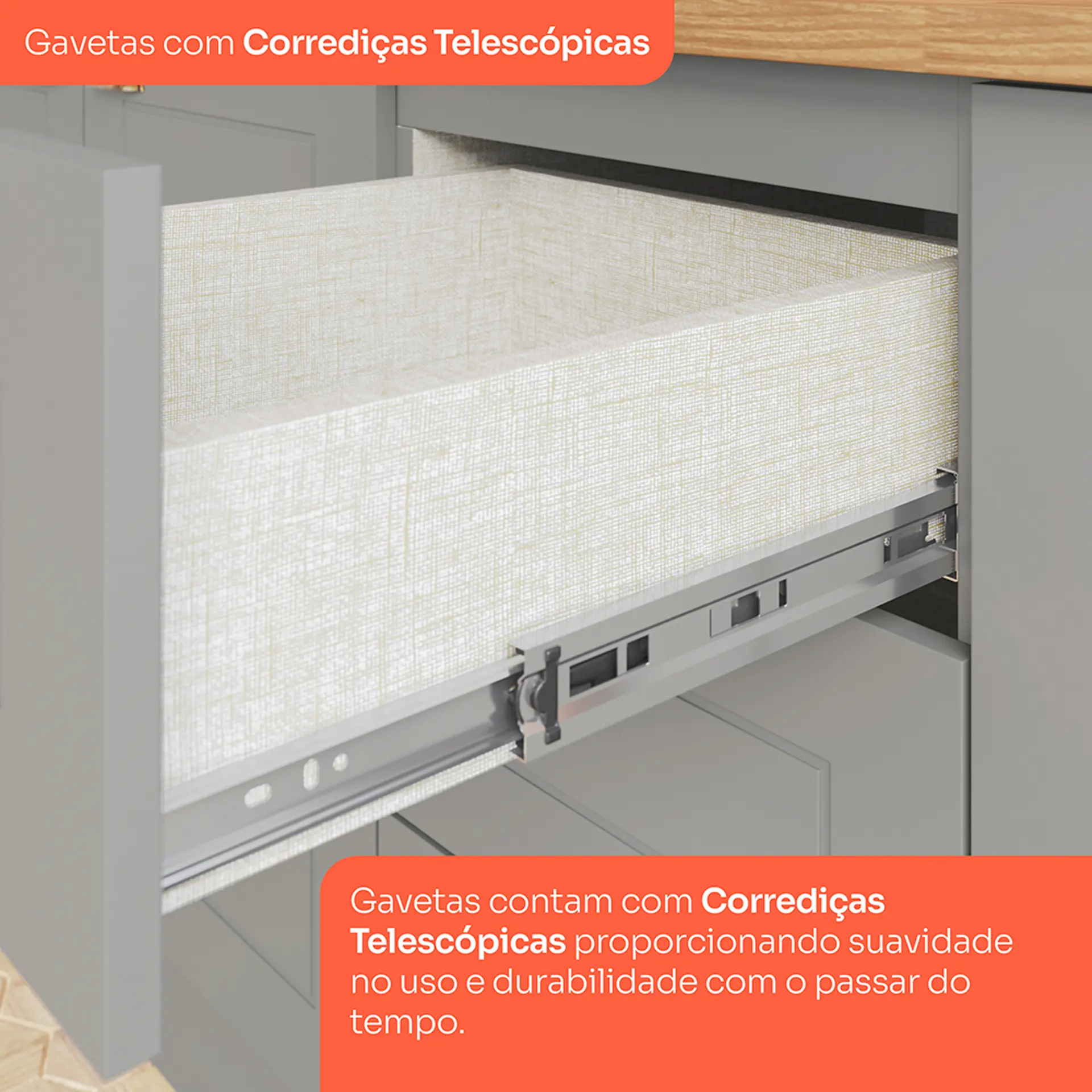 Cozinha Modulada 4 Peças 8 Portas 5 Gavetas Americana Henn - Cinza