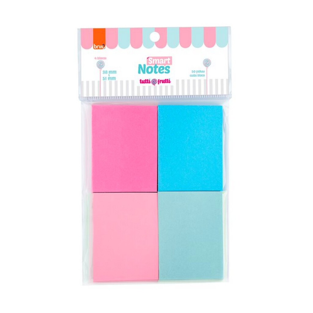 Bloco de Notas Adesivo 38x51mm com 4 Blocos de 50 Folhas 4 Cores Tutti-Frutti - BRW - BA3890