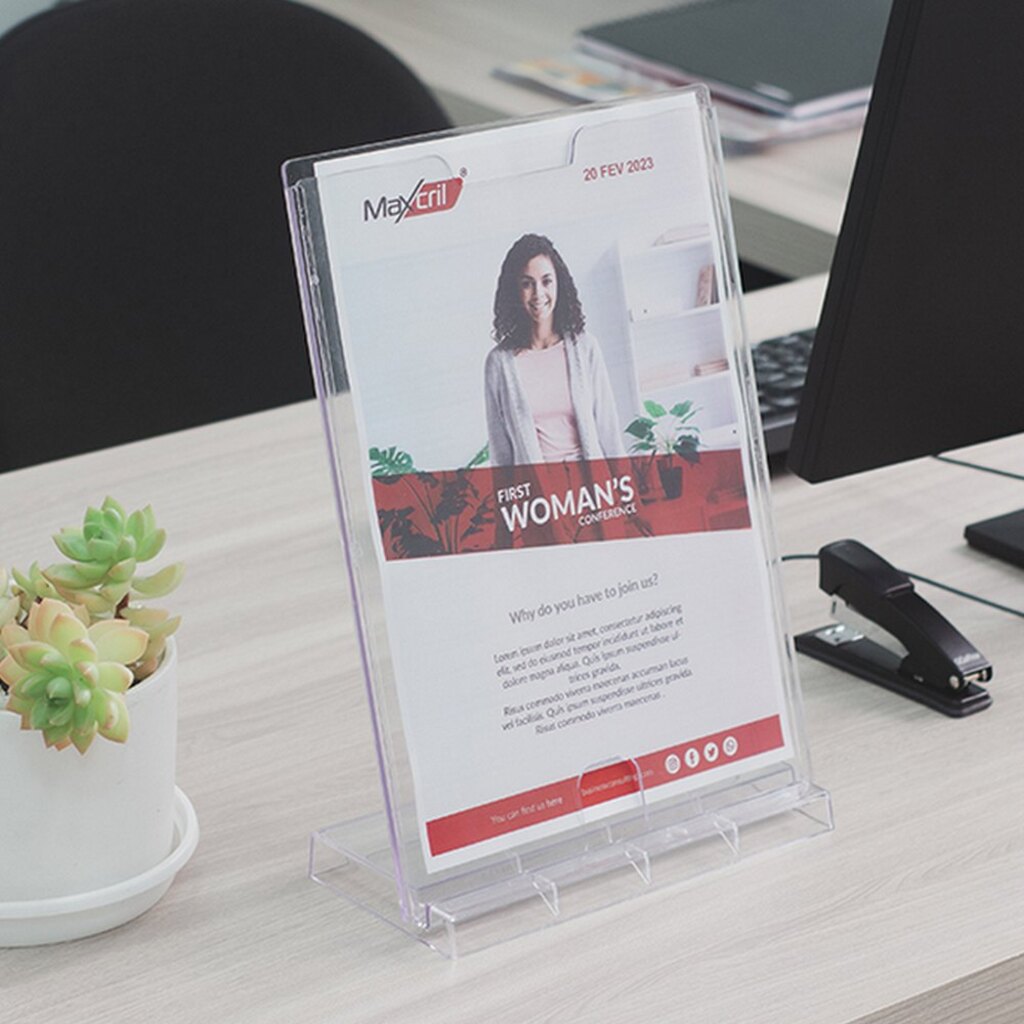 Expositor de Aviso Multiuso com Suporte A4 310x230mm Transparente Maxcrill - 10090024