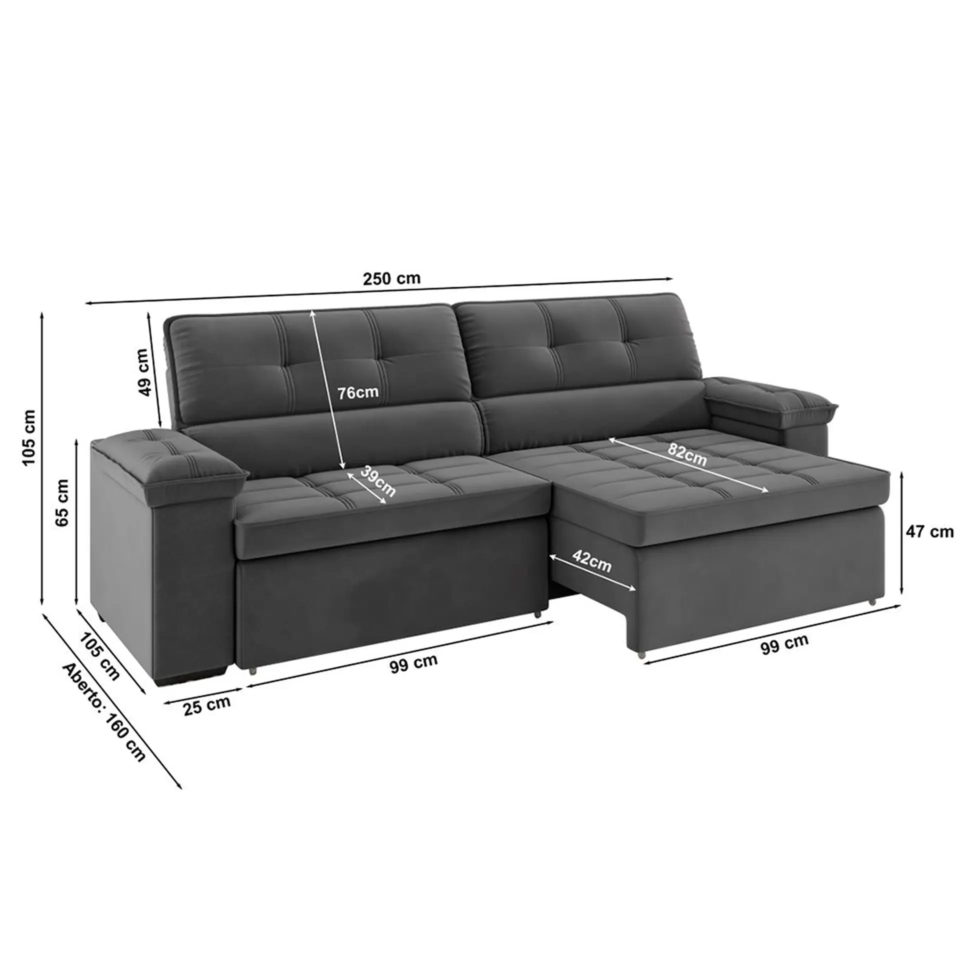 Sofá Retrátil e Reclinável 2 Lugares Cancun Besthouse - Slim Titanium