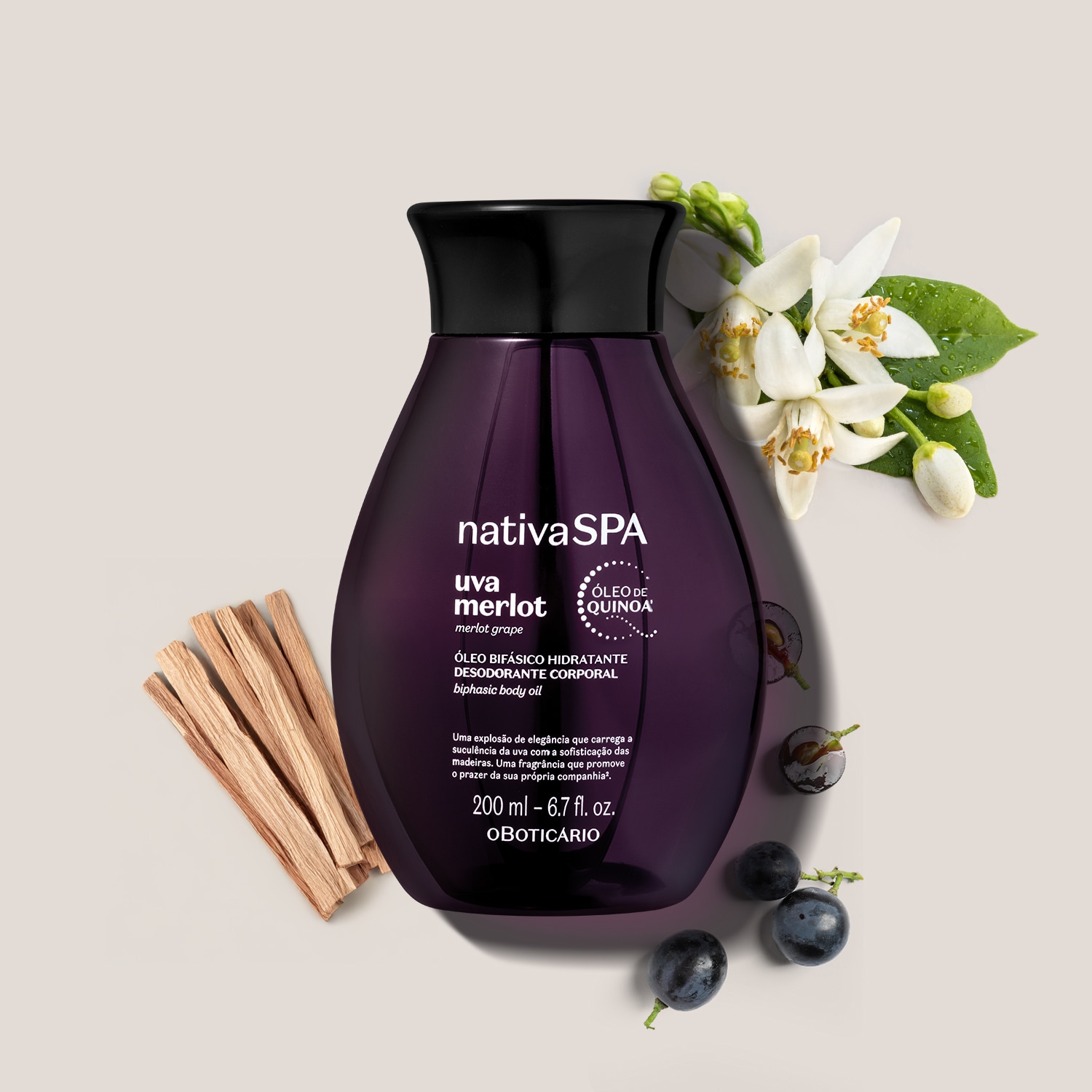 Óleo Bifásico Hidratante Desodorante Corporal Nativa Spa Uva Merlot 200ml
