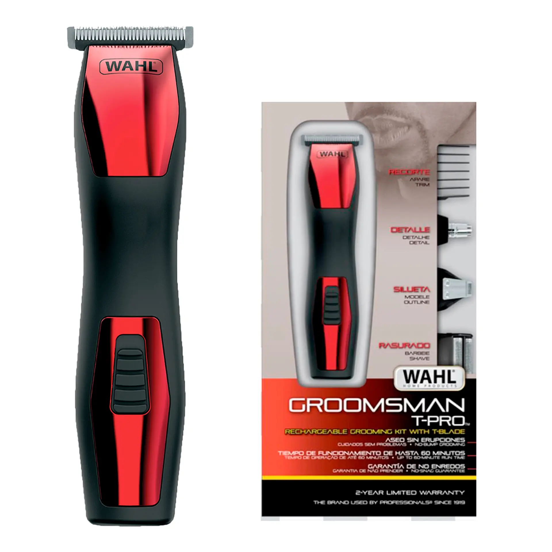 Aparador de Pelos Wahl Groomsman T-Pro 14 Acessórios Sem Fio - Vermelho - Bivolt