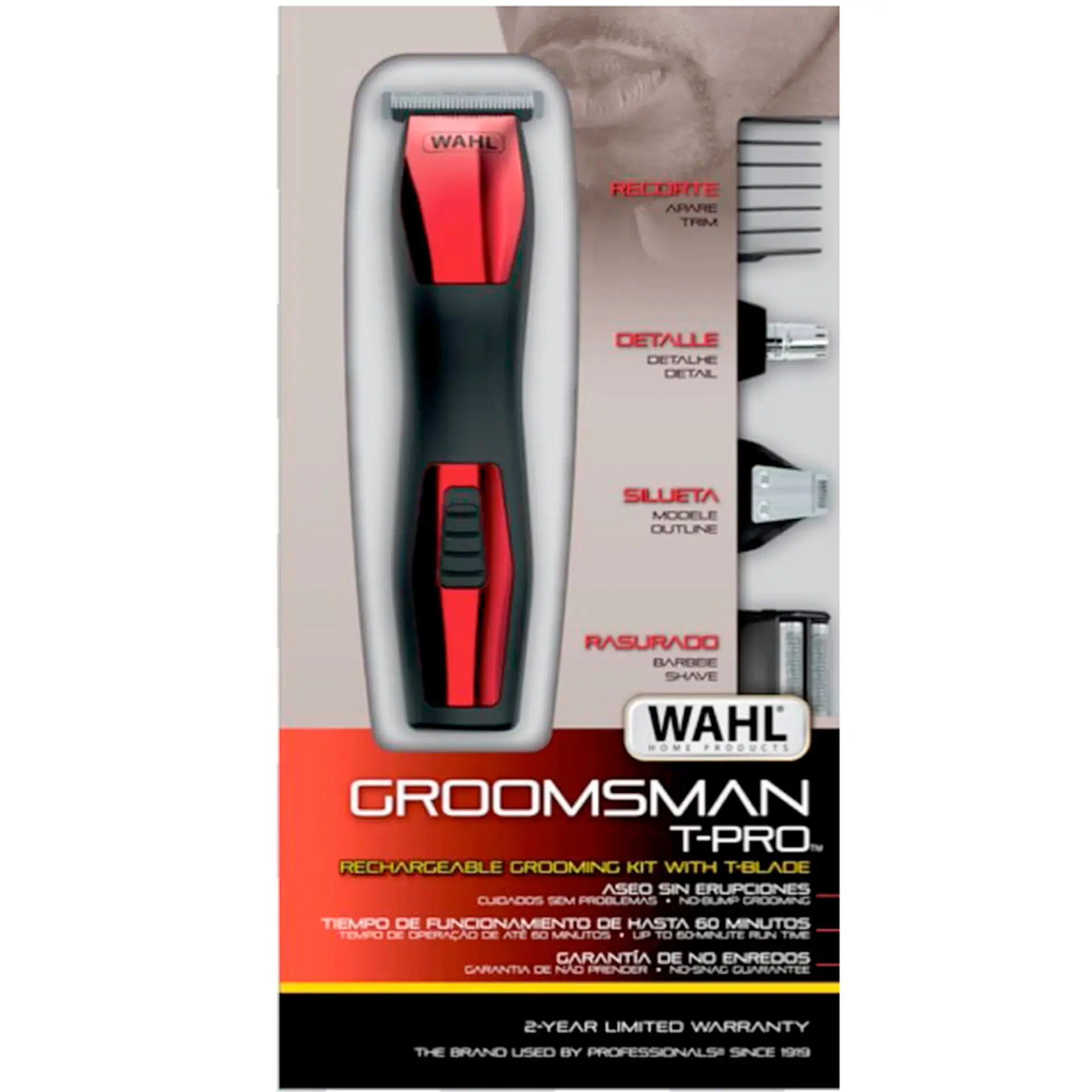 Aparador de Pelos Wahl Groomsman T-Pro 14 Acessórios Sem Fio - Vermelho - Bivolt
